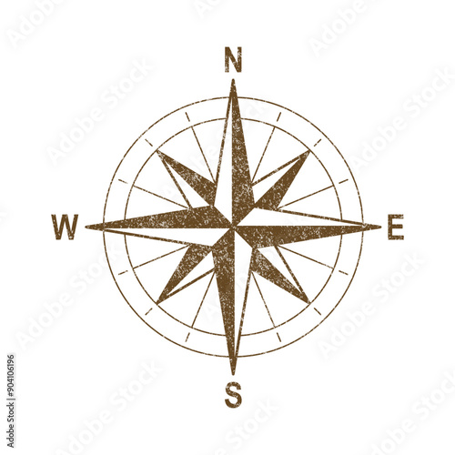 Vector Vintage Wind Rose Symbol, Compass Icon Closeup, Isolated