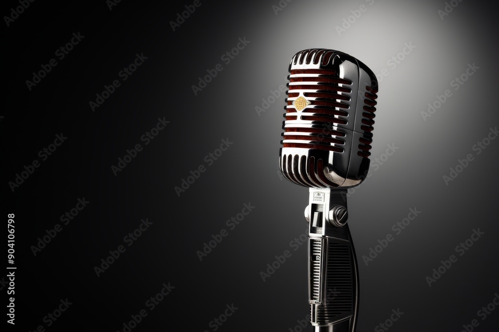 Fototapeta premium Professional microphone on neutral background, essential tool for vocalists and singers