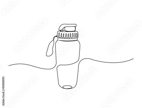 Continuous one line drawing of water drink bottle. Sports water bottle single line vector illustration.