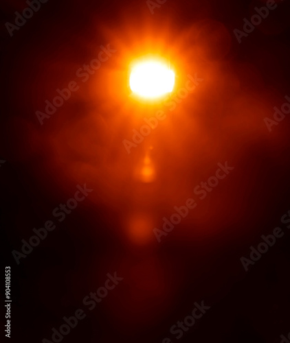 blurred image. shiny sun, sunbeams, sunrays, sunshine design. Yellow orange warm light effect, sun rays, golden beams isolated on black background. star dust