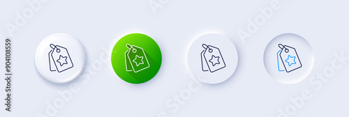 Loyalty star tags line icon. Neumorphic, Green gradient, 3d pin buttons. Bonus points. Discount program symbol. Line icons. Neumorphic buttons with outline signs. Vector