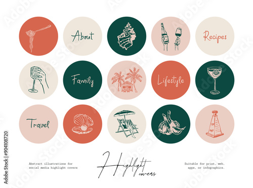 Minimalist hand drawn travel vector illustration collection. Art for postcards, branding, logo design, background.	
