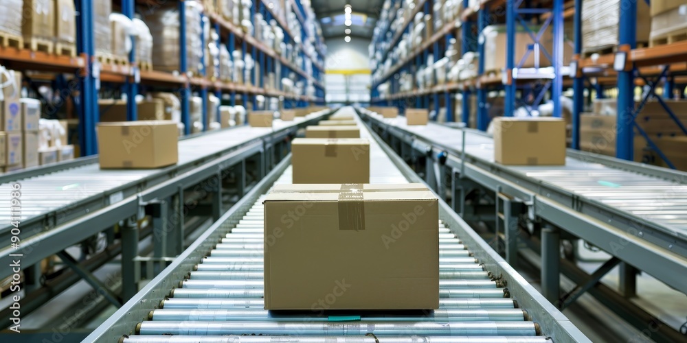 Packaging facility with automated machines boxing products for shipping Packaging facility with automated machines boxing products for shipping
