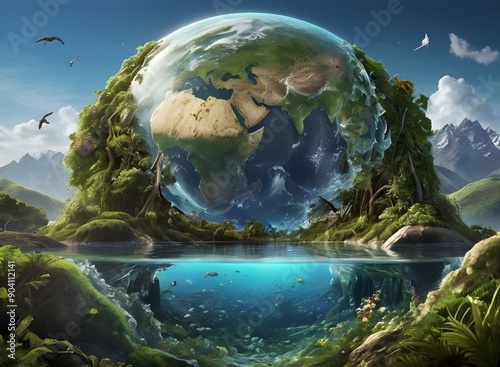 Globe in a Safe Hands Save Earth concept, beauty of saved earth