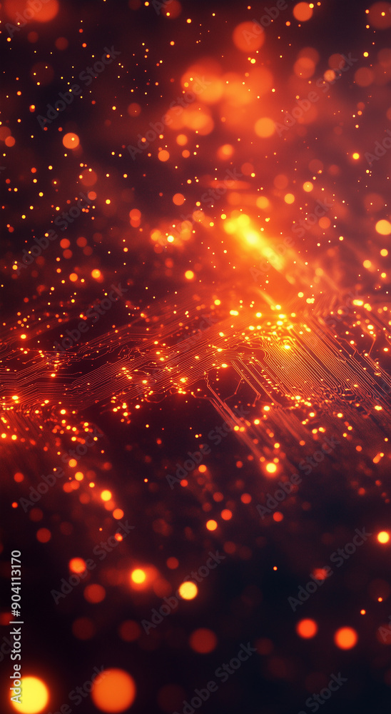 Abstract futuristic background in red and yellow colors. Digital technologies, abstract microcircuits and processors. Bokeh effect. AI generative Abstract futuristic background in red and yellow colors. Digital technologies, abstract microcircuits and processors. Bokeh effect. AI generative
