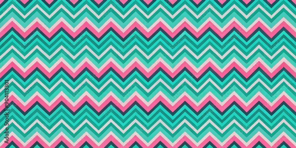 Dynamic pattern of chevron stripes in pink and turquoise, chevron, stripes, pink, turquoise, dynamic, vibrant, colorful