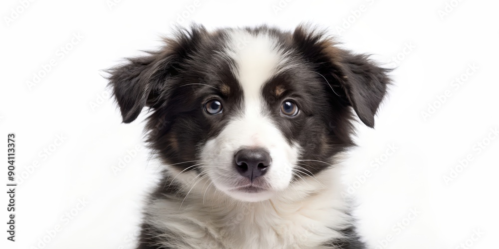 Fluffy border collie puppy staring at the camera on a white background, border collie, puppy, fluffy, isolated, adorable, fluffy Fluffy border collie puppy staring at the camera on a white background, border collie, puppy, fluffy, isolated, adorable, fluffy