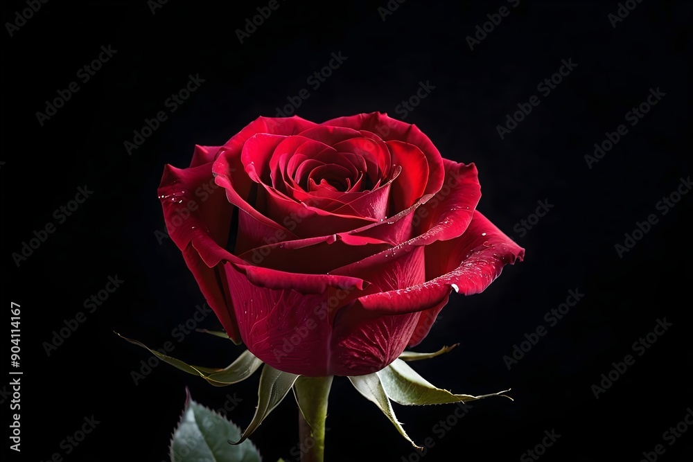 Single red rose on black background. Elegant floral bloom with vibrant petals. Single red rose on black background. Elegant floral bloom with vibrant petals.