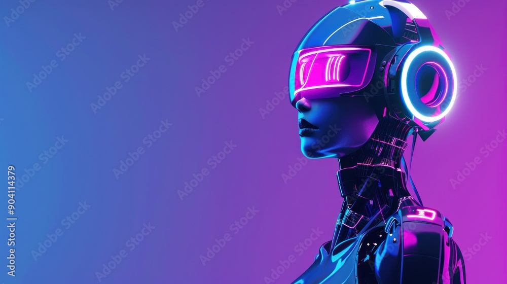 Futuristic Female Cyborg with Neon Lights Futuristic Female Cyborg with Neon Lights