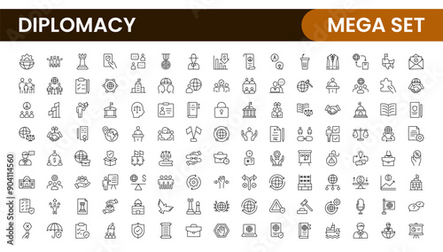 Diplomacy Line  Icons set. Vector illustration in modern thin line style of political dialogue related icons: summit, diplomatic, politics, debate, and more.