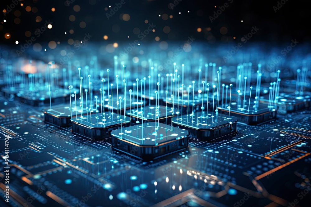 Obraz premium Creative digital tech circle on dark backdrop