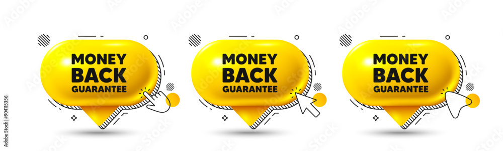 Chat speech bubble 3d icons. Money back guarantee tag. Promo offer sign. Advertising promotion symbol. Money back guarantee chat offer. Speech bubble banners. Text box balloon. Vector Chat speech bubble 3d icons. Money back guarantee tag. Promo offer sign. Advertising promotion symbol. Money back guarantee chat offer. Speech bubble banners. Text box balloon. Vector