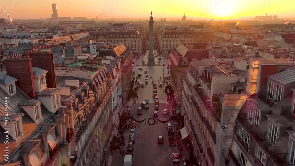 Paris aerial video with view of Historic Parisian city center from above.
