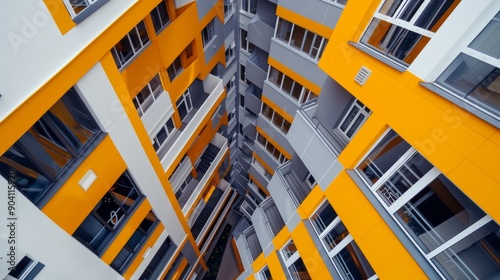 Aerial View of the courtyard of multi-storey residential buildings. photo