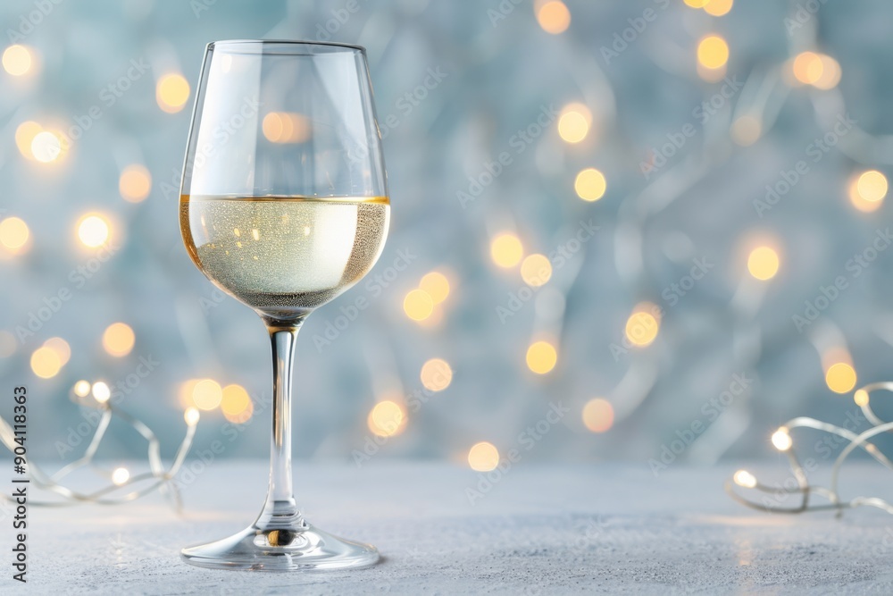 Elegant Glass of Sparkling White Wine with Bokeh Background Elegant Glass of Sparkling White Wine with Bokeh Background