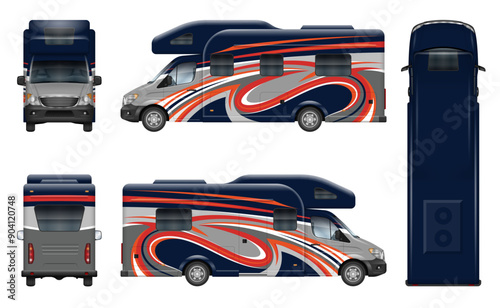 RV vector template. Vehicle branding mock up side, front, back view