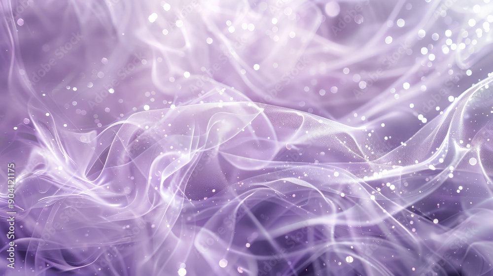 Fototapeta premium A sparkling abstract background with elegant smoke, featuring soft lavender and silver hues. The smoke should swirl gently, with sparkling highlights adding a touch of sophistication.