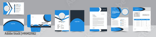 Professional blue universal branding design corporate brand identity Stationery template with letterhead ,business card, File Folder, ID Card, Invoice Design, Flyer Design etc. 