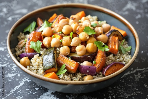 Quinoa salad with roasted vegetables and chickpeas