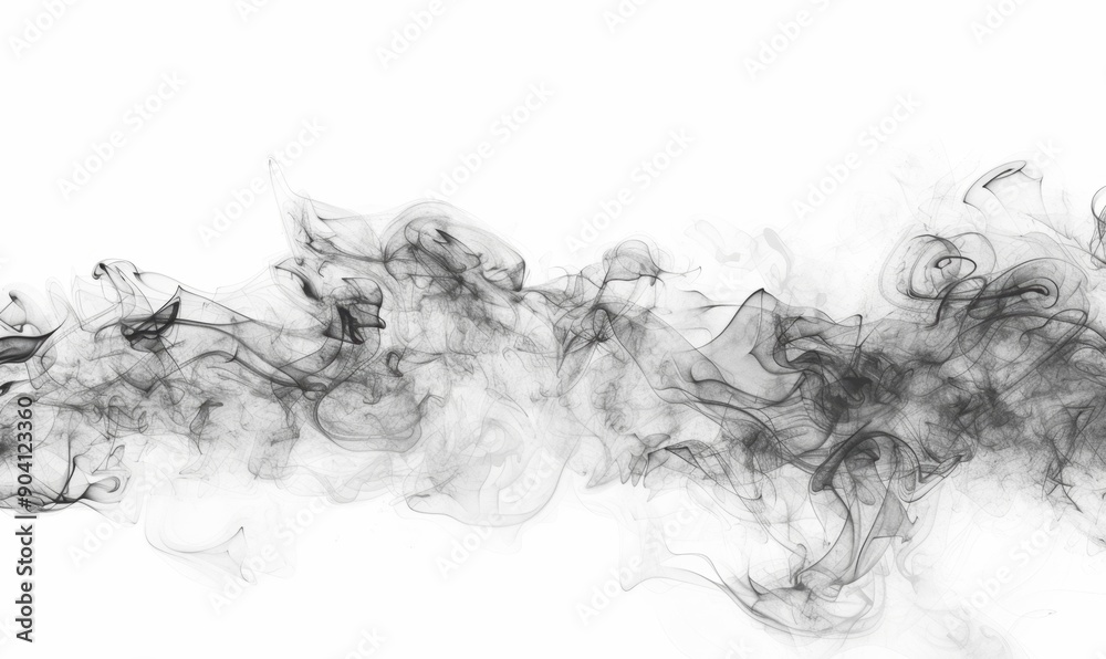 Fototapeta premium Abstract Black and Gray Smoke Swirls Isolated on White Background with Soft Clouds. Creative Pattern for Advertising and Marketing. Ethereal Vapor Design with Ample Copyspace. AI-Generated High-Resolu