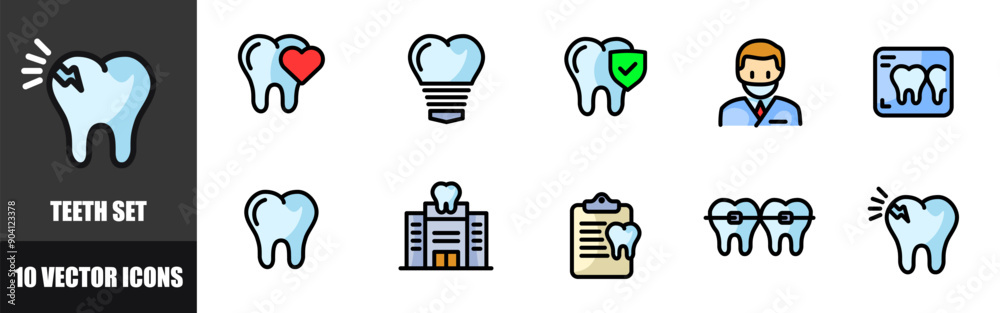 Teeth set icons. Medicine icons. Flat style. Vector icons. Teeth set icons. Medicine icons. Flat style. Vector icons.