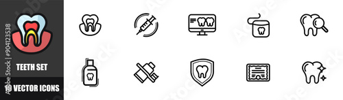 Teeth set icons. Linear style. Vector icons.