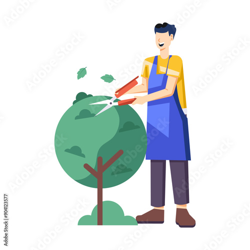 Garden trimming with scissors, flat character illustration 

