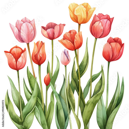 vibrant watercolor tulips blooming beautifully perfect for springtime botanical illustrations and floral designs