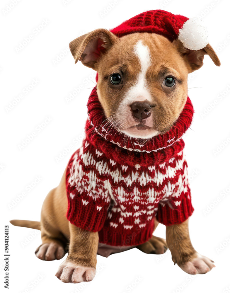 PNG Adorable puppy wearing festive sweater PNG Adorable puppy wearing festive sweater