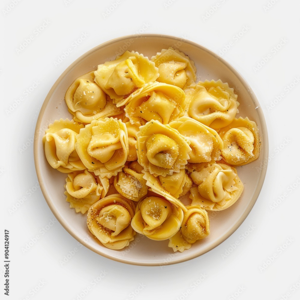 Medium shot of Tortellini pasta on a plate side view, isolated on a white background, Medium shot of Tortellini pasta on a plate side view, isolated on a white background,