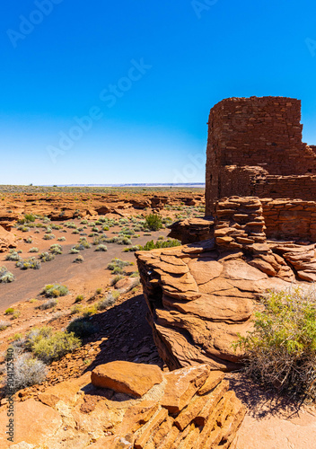 Tall Tower Walls of Ancient Wukoki Pueblo at Wupatki National Monument, Arizona, USA photo