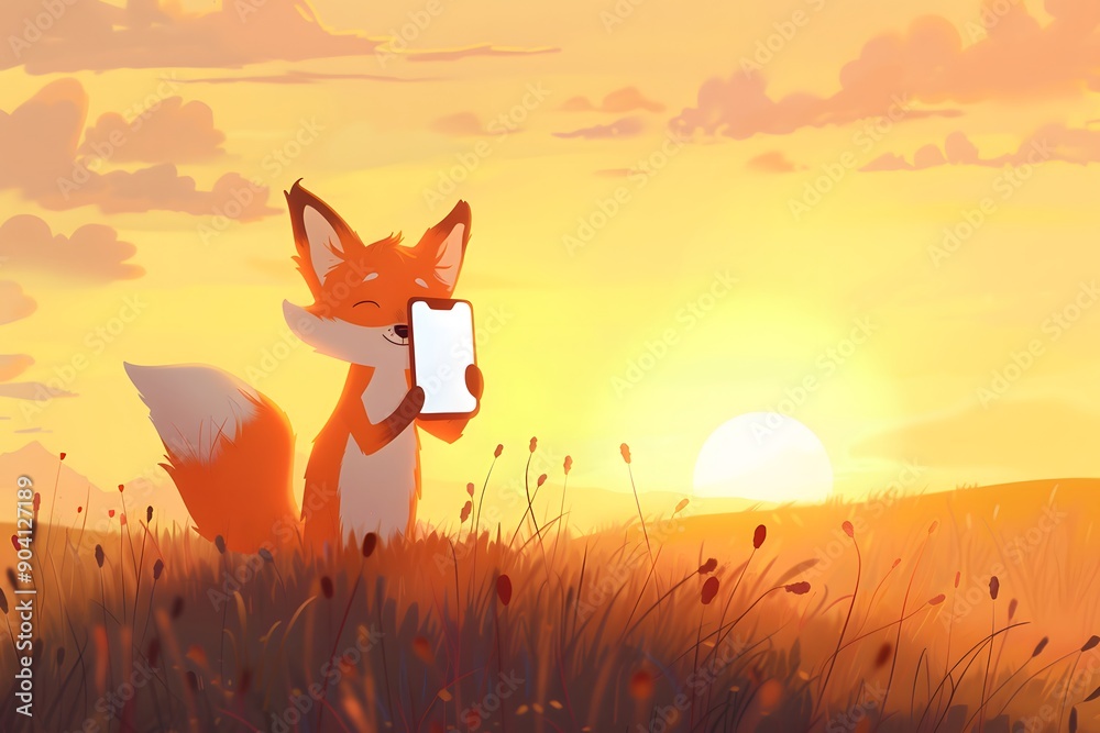 Cartoon Animals with Blank Screen Mobile Phones. Joyful Cartoon Animals