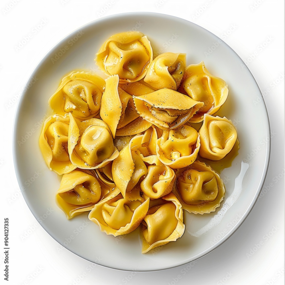 Medium shot of Tortellini pasta on a plate side view, isolated on a white background, Medium shot of Tortellini pasta on a plate side view, isolated on a white background,