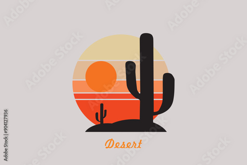 Desert abstract logo, striped desert abstract logo with retro theme, 80s style sunset, tourism, summer.