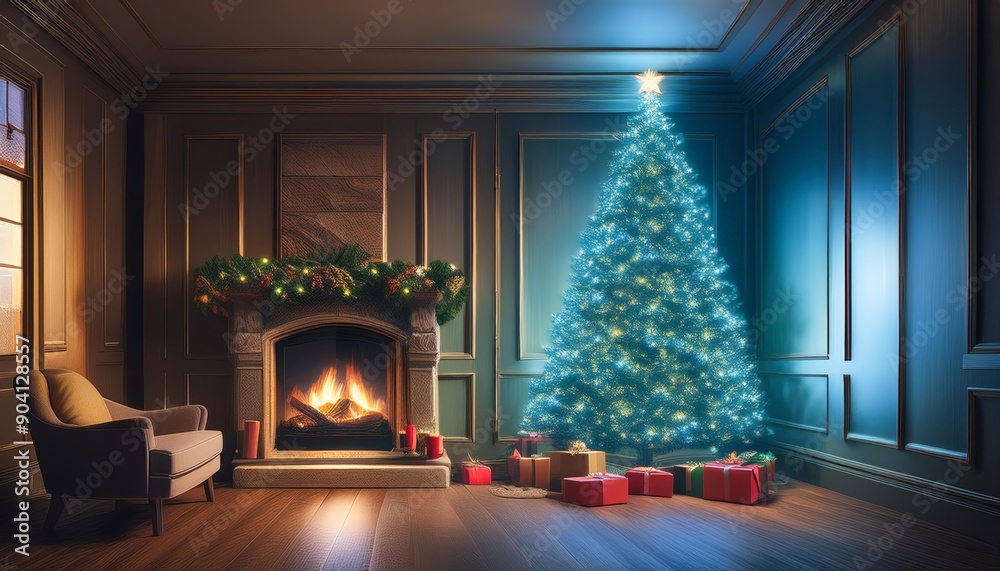 Christmas tree by the fireplace Christmas tree by the fireplace