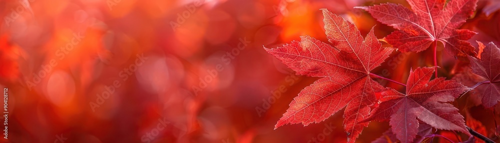 Closeup on bright red maple leaves, botanical background close up, crisp fall, vibrant, blend mode, nature reserve, copy space for text Closeup on bright red maple leaves, botanical background close up, crisp fall, vibrant, blend mode, nature reserve, copy space for text