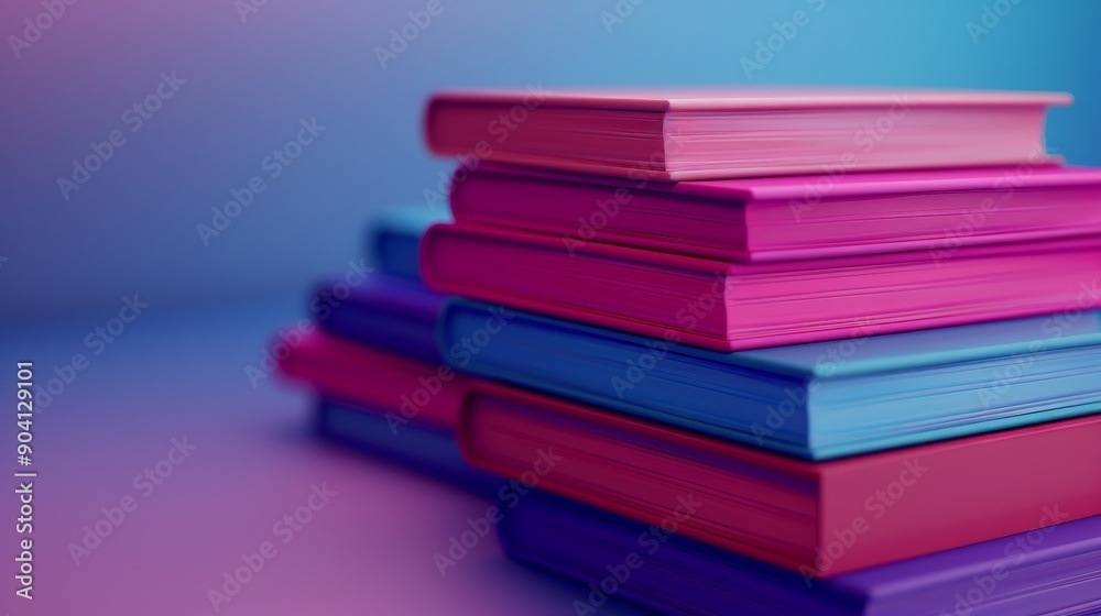 Fototapeta premium A stack of colorful books against a vibrant gradient background.