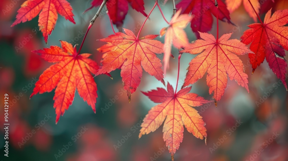 Detailed red maple leaves in autumn, botanical background close up, natural detail, vibrant, double exposure, suburban park, copy space for text Detailed red maple leaves in autumn, botanical background close up, natural detail, vibrant, double exposure, suburban park, copy space for text