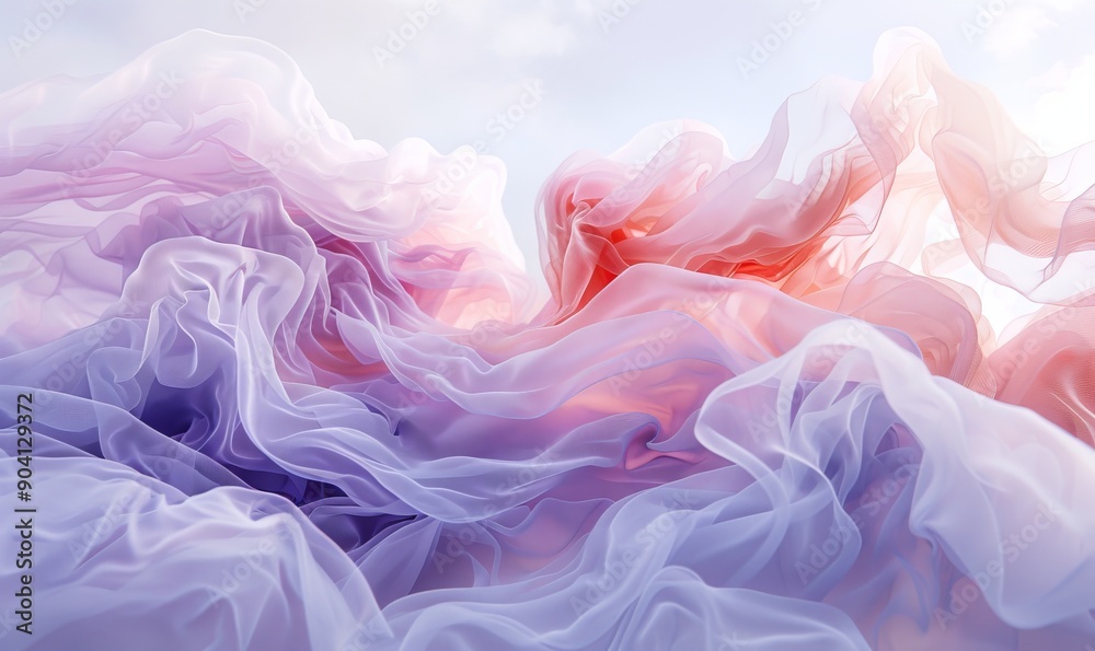 Fototapeta premium Soft, pastel threads arranged in a dreamy, cloud-like abstract form, evoking a sense of tranquility and lightness