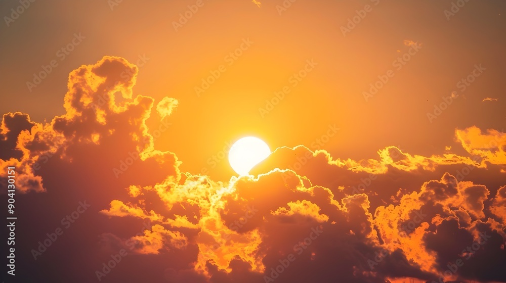 Dramatic Golden Sunset Sky with Glowing Clouds and Warm Rays of Sunlight Dramatic Golden Sunset Sky with Glowing Clouds and Warm Rays of Sunlight
