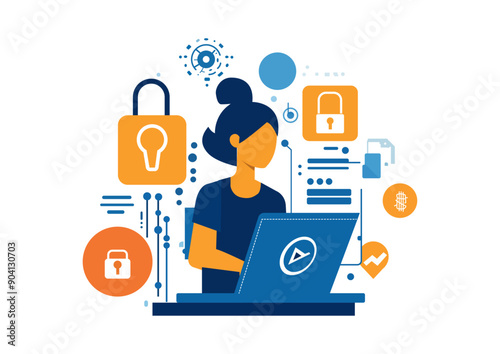 personal data security cyber online internet security information privacy vector illustration banner protection concept