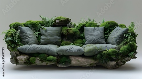 Moss-Covered Velvet Sofa Nestled in Lush Natural Landscape