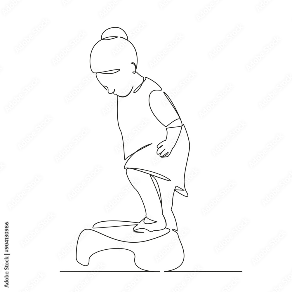 Φωτογραφία One continuous single drawing line art flat doodle kid, girl, little, child, stool, baby, toddler, person, cute, white