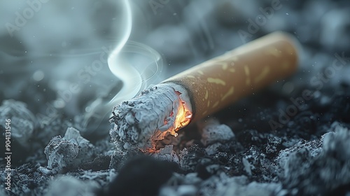 Burning Cigarette in Ashtray Close-Up