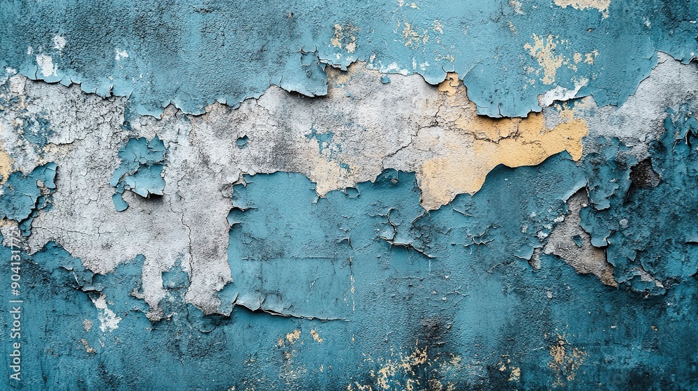 Fototapeta premium Wall texture with peeling paint and layers of history