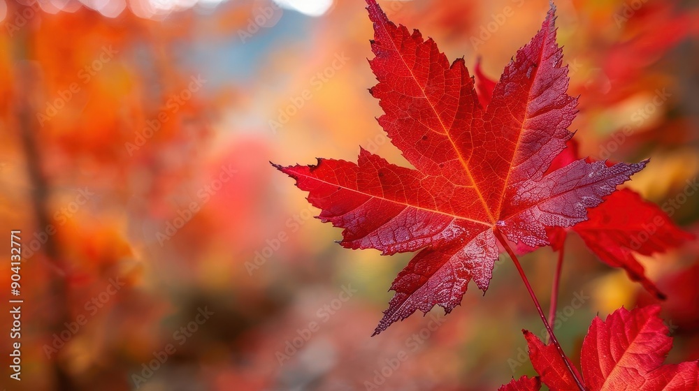 Red maple leaves with intricate detail, botanical background close up, autumn day, vibrant, manipulation, mountain trail, copy space for text Red maple leaves with intricate detail, botanical background close up, autumn day, vibrant, manipulation, mountain trail, copy space for text