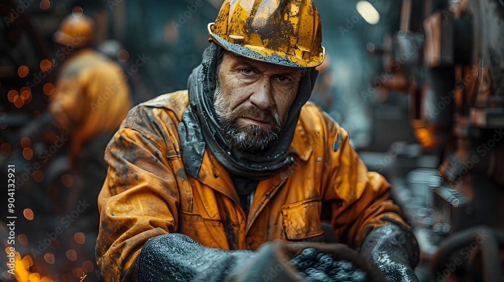 Experienced Construction Worker in Protective Gear at Harsh Industrial Worksite Experienced Construction Worker in Protective Gear at Harsh Industrial Worksite