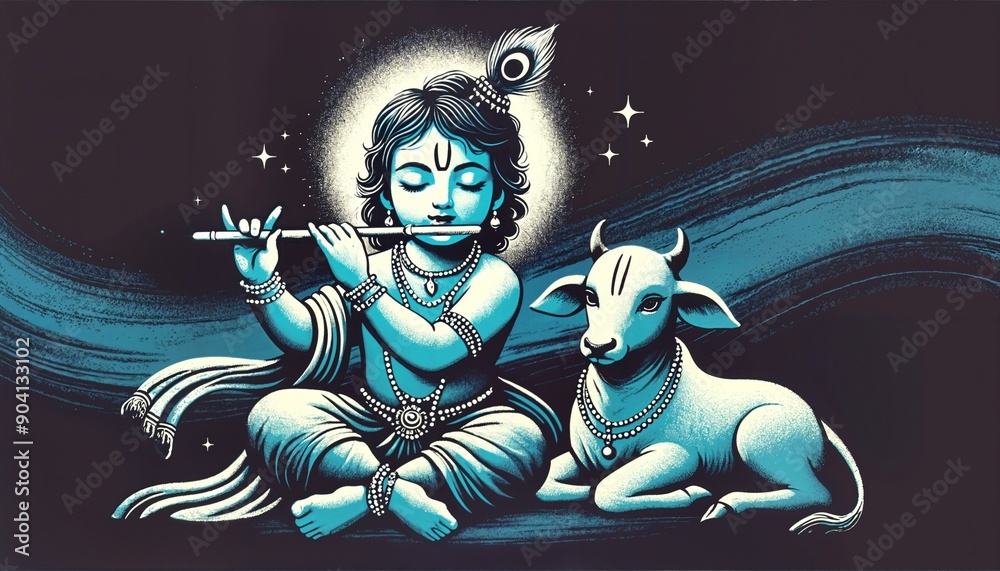 Illustration of young lord krishna playing flute. Illustration of young lord krishna playing flute.