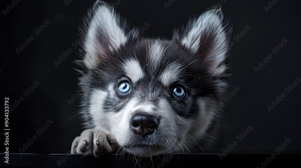 Intense Gaze of a Majestic Siberian Husky with Striking Blue Eyes Intense Gaze of a Majestic Siberian Husky with Striking Blue Eyes