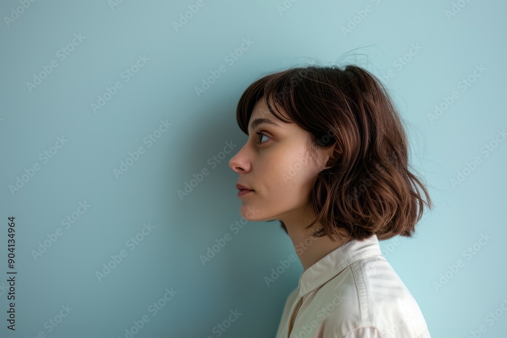 Mental Health and Depression Concept: Profile of Woman Staring Blankly at Wall Mental Health and Depression Concept: Profile of Woman Staring Blankly at Wall